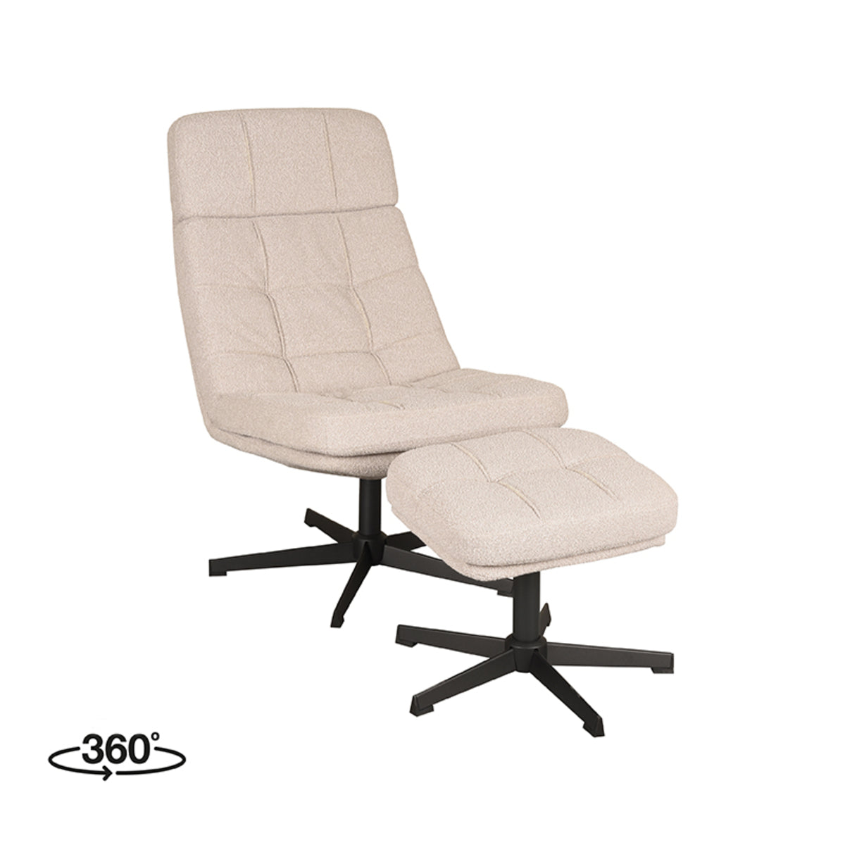 LABEL51 Fauteuil Alvar – Bouclé Stof Incl. Hocker – Stijlvol & Comfortabel